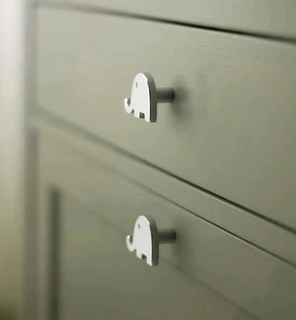 Elephant Brass Knobs, Nursery Dresser Pull, Kids Cabinet Hardware, Animal Gold Polished Chrome