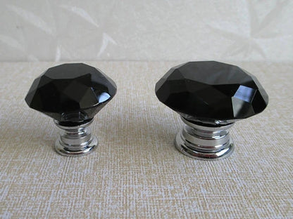 Black Glass Drawer Knobs, Polished Chrome, Kitchen Hardware