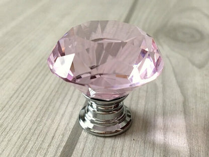 Pink Glass Drawer Knobs with Backplate, Polished Chrome