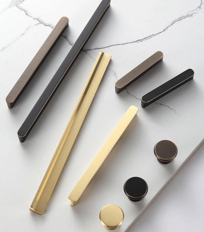 Solid Brass Cabinet Pulls, Simple Minimalism, Brushed Gold Brass, Matte Black, Coffee Bronze