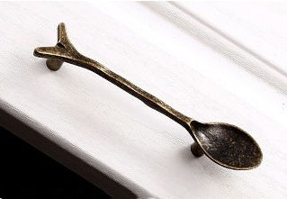 3" Cutlery Kitchen Cabinet Door Handle, Spoon Fork Knife, Antique Bronze Silver