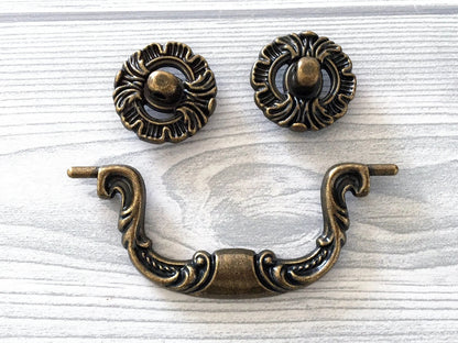 3.5" Antique Bronze Drawer Pull Rustic Drop Handle Hardware Vintage Style