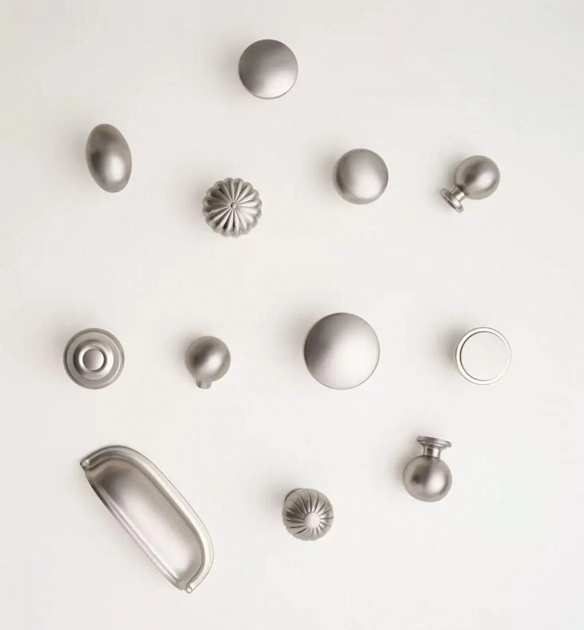 Assorted Brushed Nickel Cabinet Door Knobs, Modern Drawer Pulls