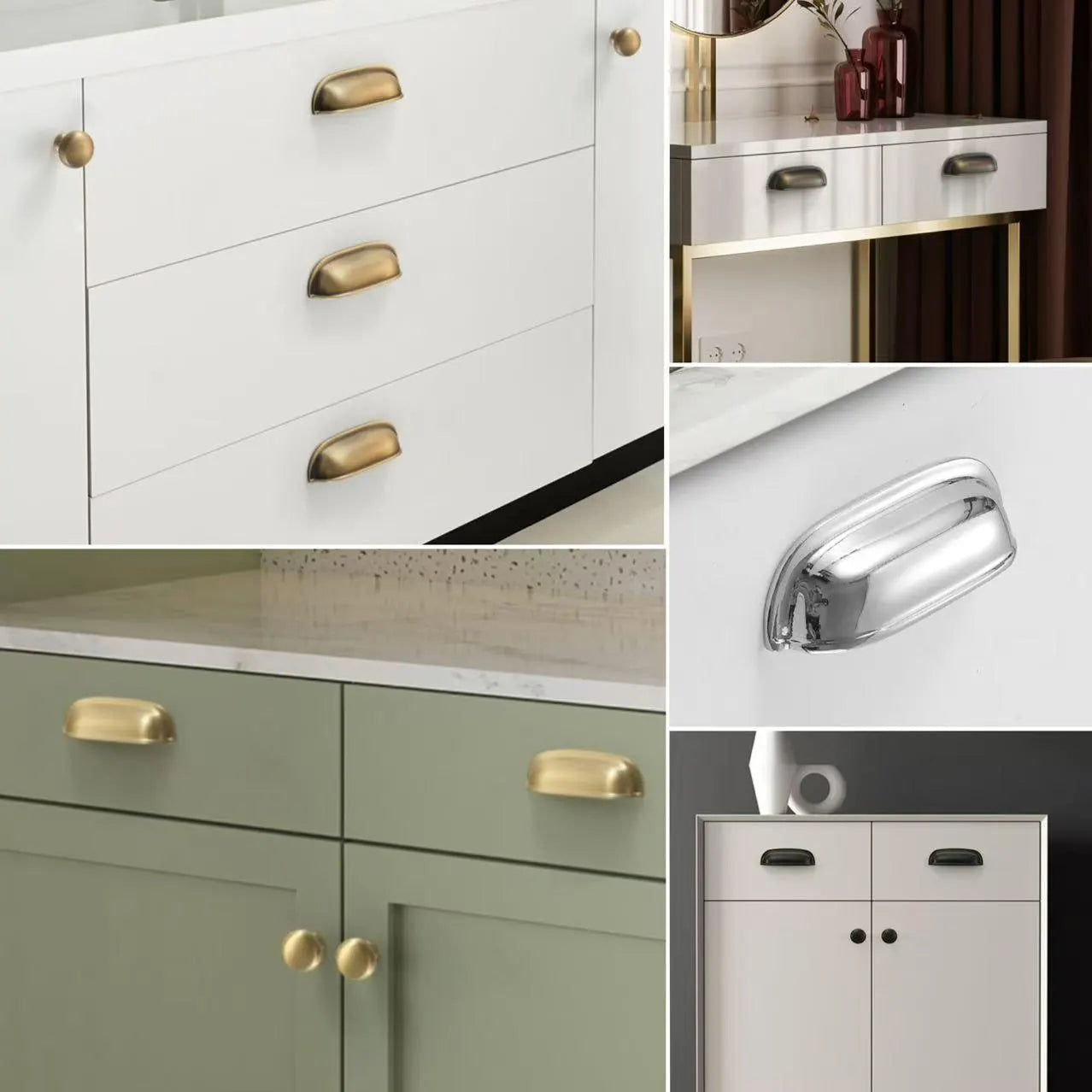3" Brass Cup Drawer Pull & Cabinet Knob 76 mm Centers, Gold, Bronze, Silver and Black