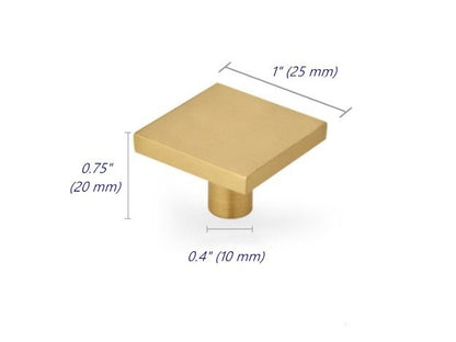 Brass Square Knobs, Brushed Gold, Minimalist Kitchen Cabinet Hardware