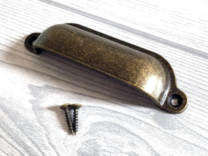 3.5" 3.75" 5" Farmhouse Drawer Handle, Rustic Cup Dresser Pull, Antique Bronze