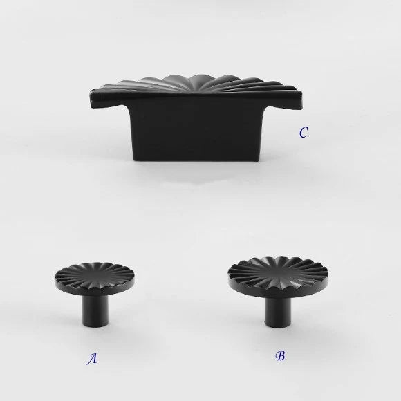 Brass Sunburst Half Moon Drawer Knob, Semi Circle Cabinet Pull, Black Gold Chrome