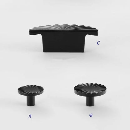 Brass Sunburst Half Moon Drawer Knob, Semi Circle Cabinet Pull, Black Gold Chrome