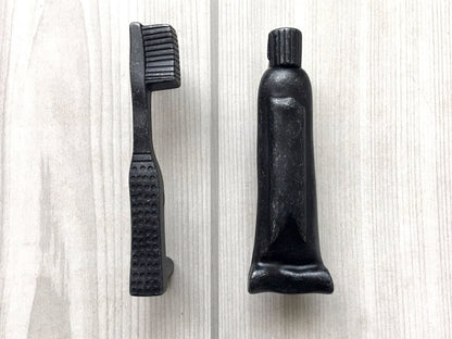3" Toothbrush Toothpaste Bathroom Cabinet Handles, Antique Black Brass Pewter 76 mm