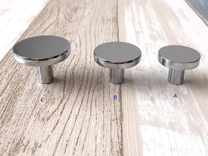 Slim Square Cabinet Pulls, Circle Drawer Knobs, Polished Chrome, Modern Kitchen Hardware