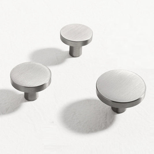 Brass Circle Knobs, Brushed Nickel, Minimalist Kitchen Cabinet Hardware