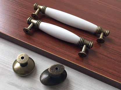 3.75" 5" Porcelain Drawer Pull,  White Antique Bronze, Kitchen Door Handle