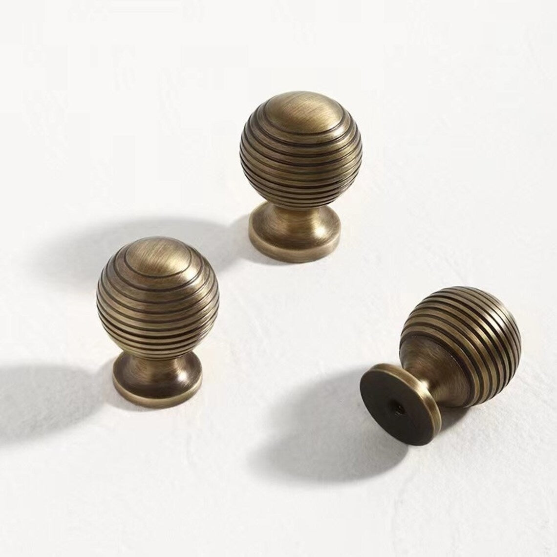 Solid Brass Beehive Cabinet Knob in Antique Bronze, Retro Sphere Drawer Pull