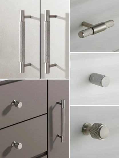 Knurled Cabinet Bar Pulls Solid Brass, Brushed Nickel, Modern Kitchen Hardware