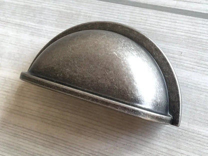 3" Centers Pewter Cup Drawer Pulls, Retro Cabinet Hardware, 76 mm Holes