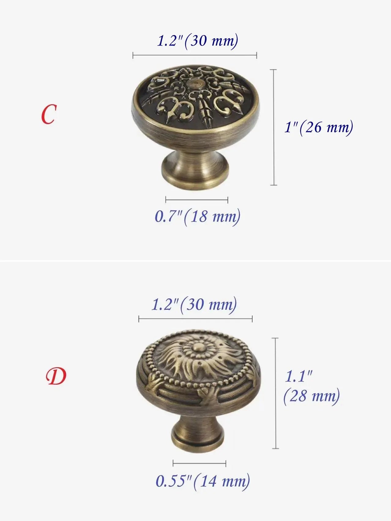 Solid Brass Cabinet Knob with Backplate, Antique Bronze, Victorian Round Floral Knob