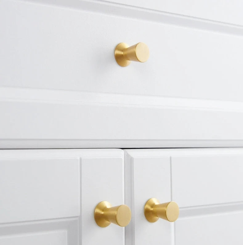 Brass Conical Drawer Knobs, Brushed Gold, Modern Kitchen Cabinet Hardware
