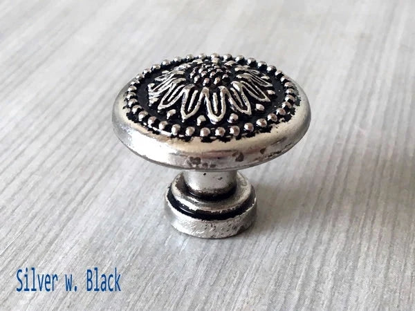 Small Sunflower Drawer Pulls, 1" Diameter, Vintage Shabby Chic