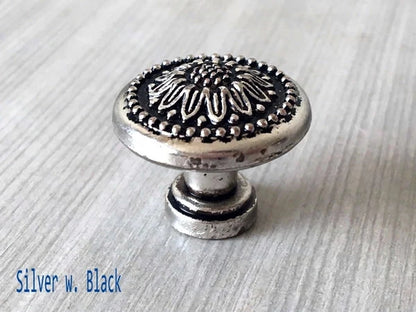 Small Sunflower Drawer Pulls, 1" Diameter, Vintage Shabby Chic
