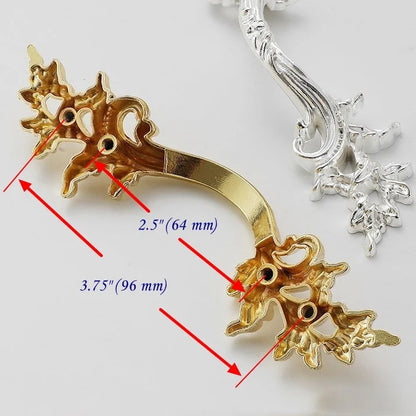 2.5" 3.75" C-C French Provincial Leafy Drawer Pulls, Antique Bronze Gold Silver, 64 96 mm Holes