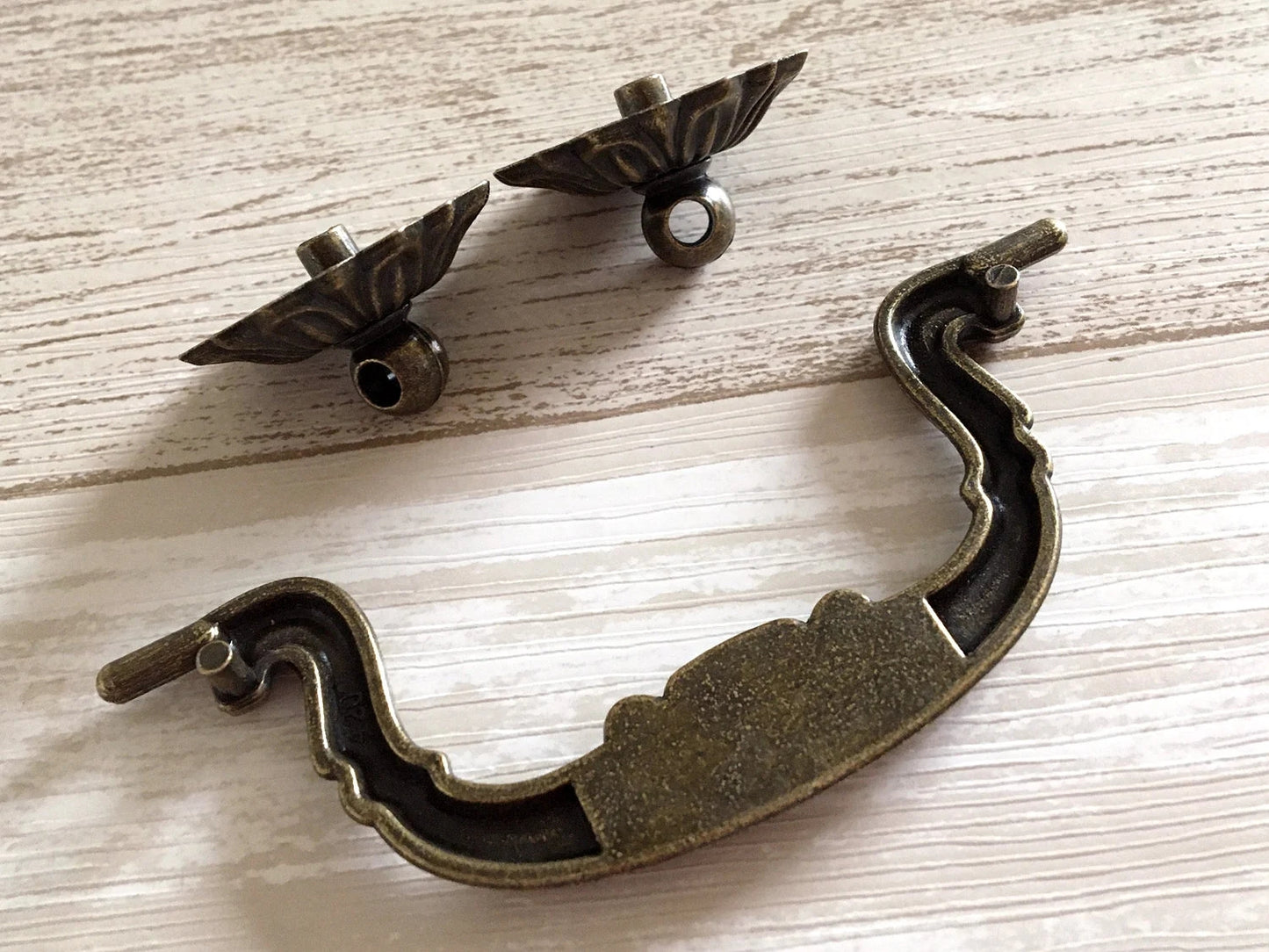 3.75" Drop Bail Drawer Pulls, Floral Knob, Vintage Style, Antique Bronze