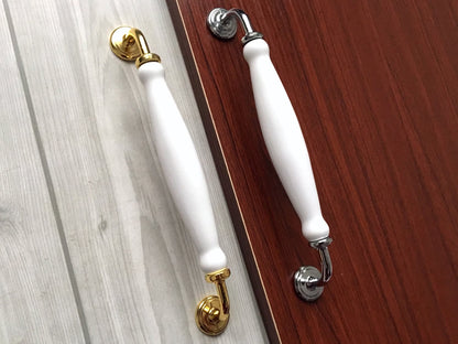 7.5" Kitchen Cabinet Pulls, Round Knobs, 192 mm Centers, Porcelain, White Bronze Chrome