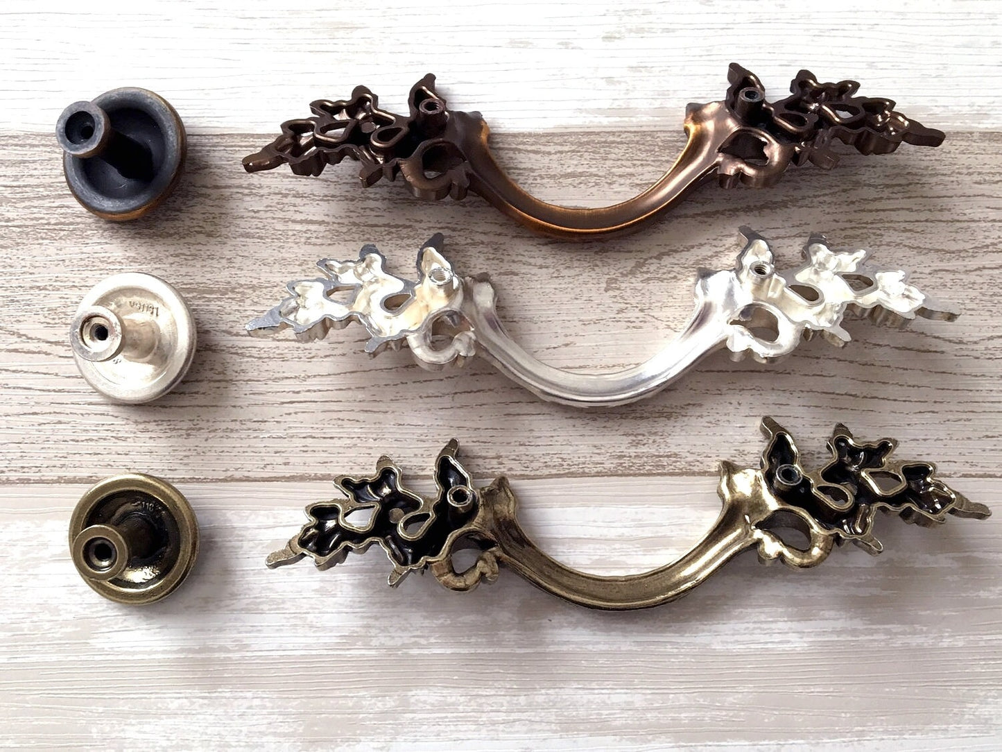 3" Centers Leafy Drawer Pulls, French Provincial, Antique Bronze Silver Copper