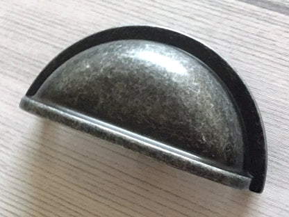 Antique Pewter Cup Drawer Pulls, Cabinet Handles, Kitchen Hardware