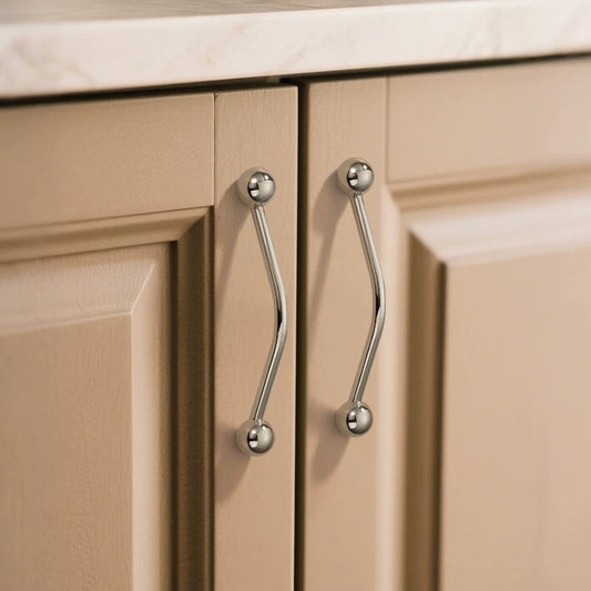 Minimalist polished nickel cabinet handles for moden kitchen decor 