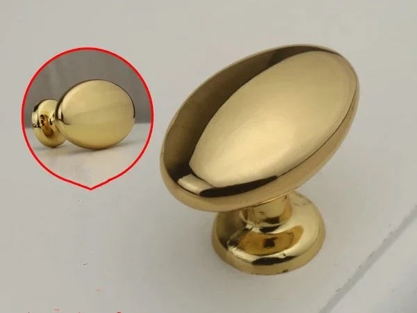 Oval Drawer Knob, Polished Gold Nickel Chrome Bronze, 1.3" Long