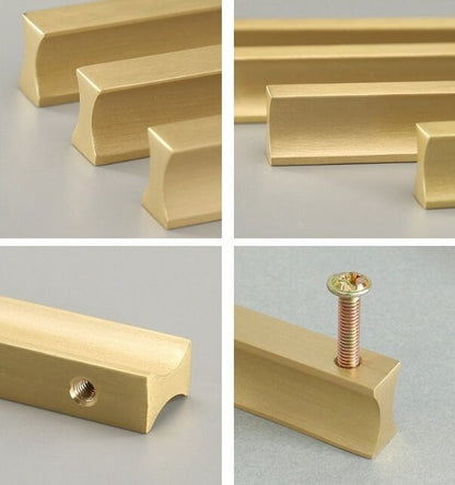 Solid Brass Cabinet Pulls, Simple Minimalism, Brushed Gold, Kitchen Hardware