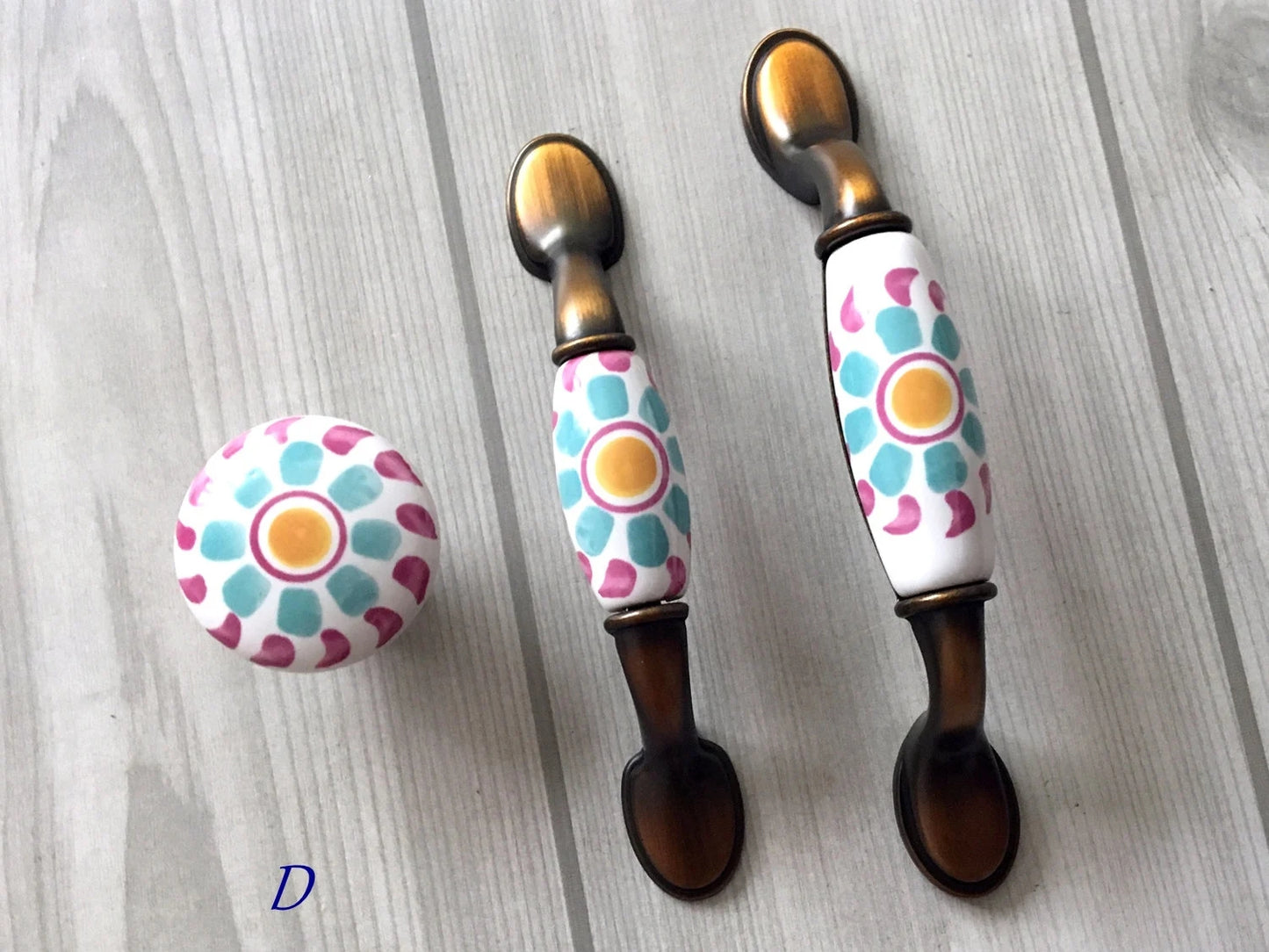 Colorful Porcelain Drawer Pulls, 3" 3.75" Centers, 4 Designs