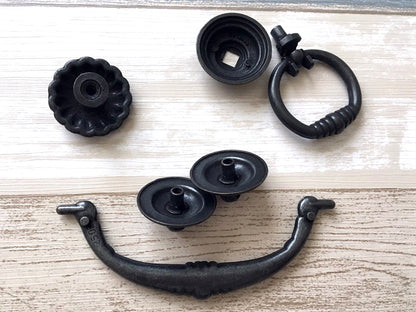 4.5" Vintage Style Antique Black Bail Drawer Pull, Drop Ring, Round Knob