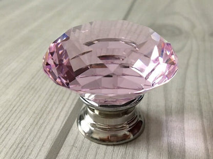 Pink Glass Drawer Knobs with Backplate, Polished Chrome