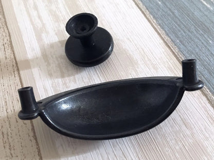 2.75" Cup Drawer Pull & Cabinet Knob in Antique Black, 2-3/4 Inch 70 mm Centers