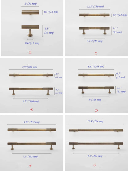 Fluted Brass Cabinet Pulls, Antique Bronze Knurled Kitchen Hardware