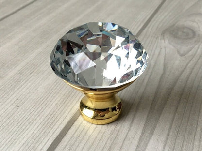 Crystal Glass Gold Diamond Cut Dresser Pulls