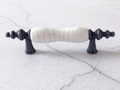 3" Drawer Pull Handles, White Crackle, Antique Pewter, 76 mm Centers