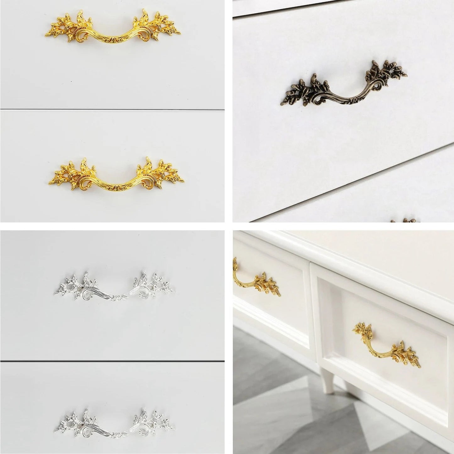 2.5" 3.75" C-C French Provincial Leafy Drawer Pulls, Antique Bronze Gold Silver, 64 96 mm Holes