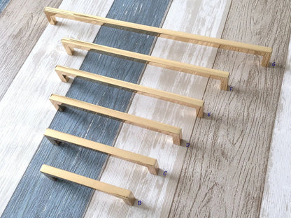 Polished Gold Cabinet Pulls, Circle Drawer Knobs, Slim Square, Modern Kitchen Hardware