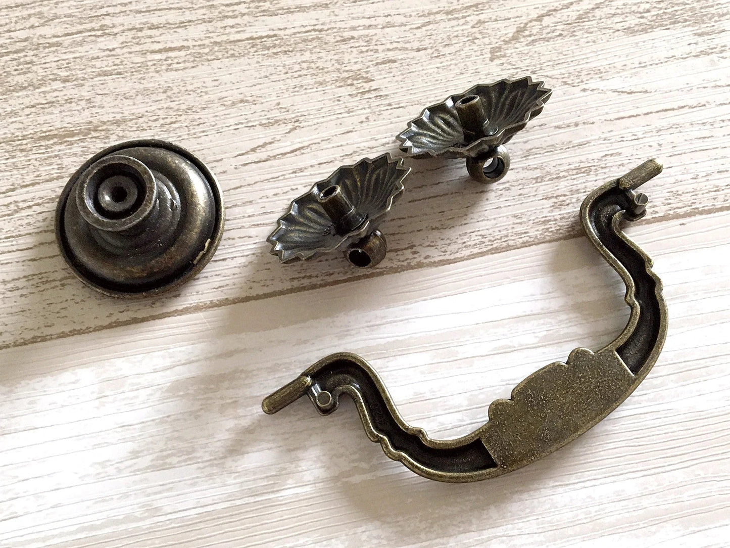 3.75" Drop Bail Drawer Pulls, Floral Knob, Vintage Style, Antique Bronze