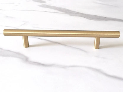 Gold Brass Round T Bar Drawer Pull & Knob - 2.5" to 6.25"