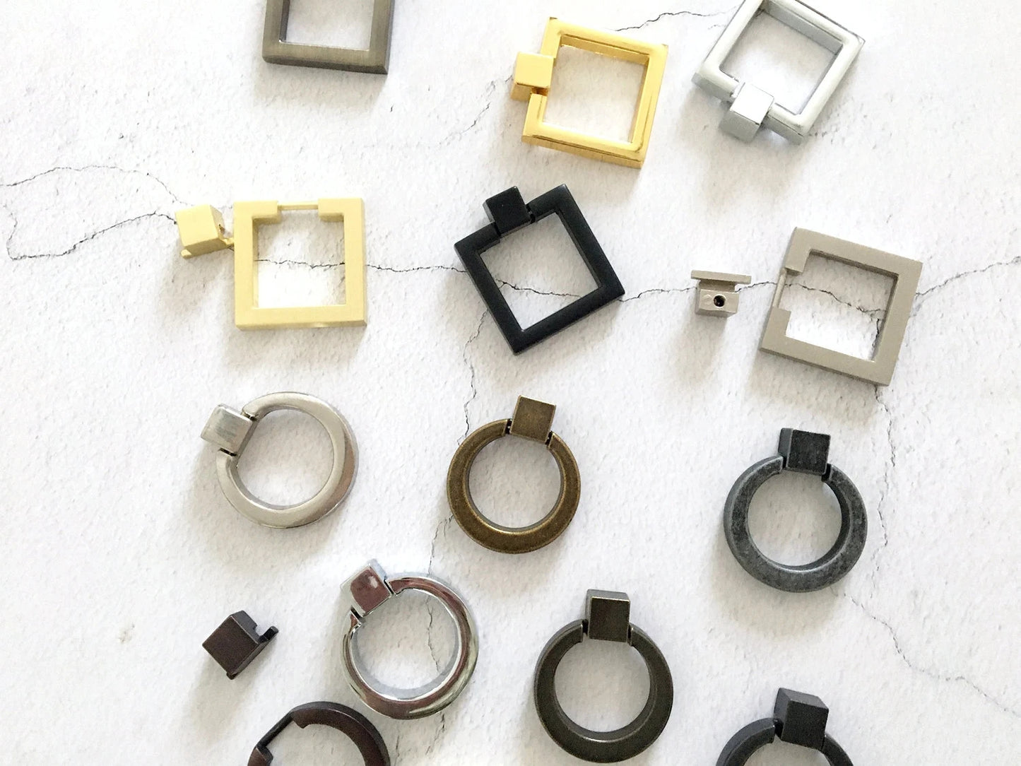 Square & Ring Drop Cabinet Pulls, Gold, Nickel, Bronze, Black