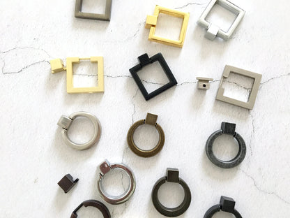 Square & Ring Drop Cabinet Pulls, Gold, Nickel, Bronze, Black