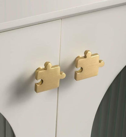 Puzzle Piece Brass Knobs, Nursery Dresser Pull, Kids Cabinet Hardware, Gold Polished Chrome