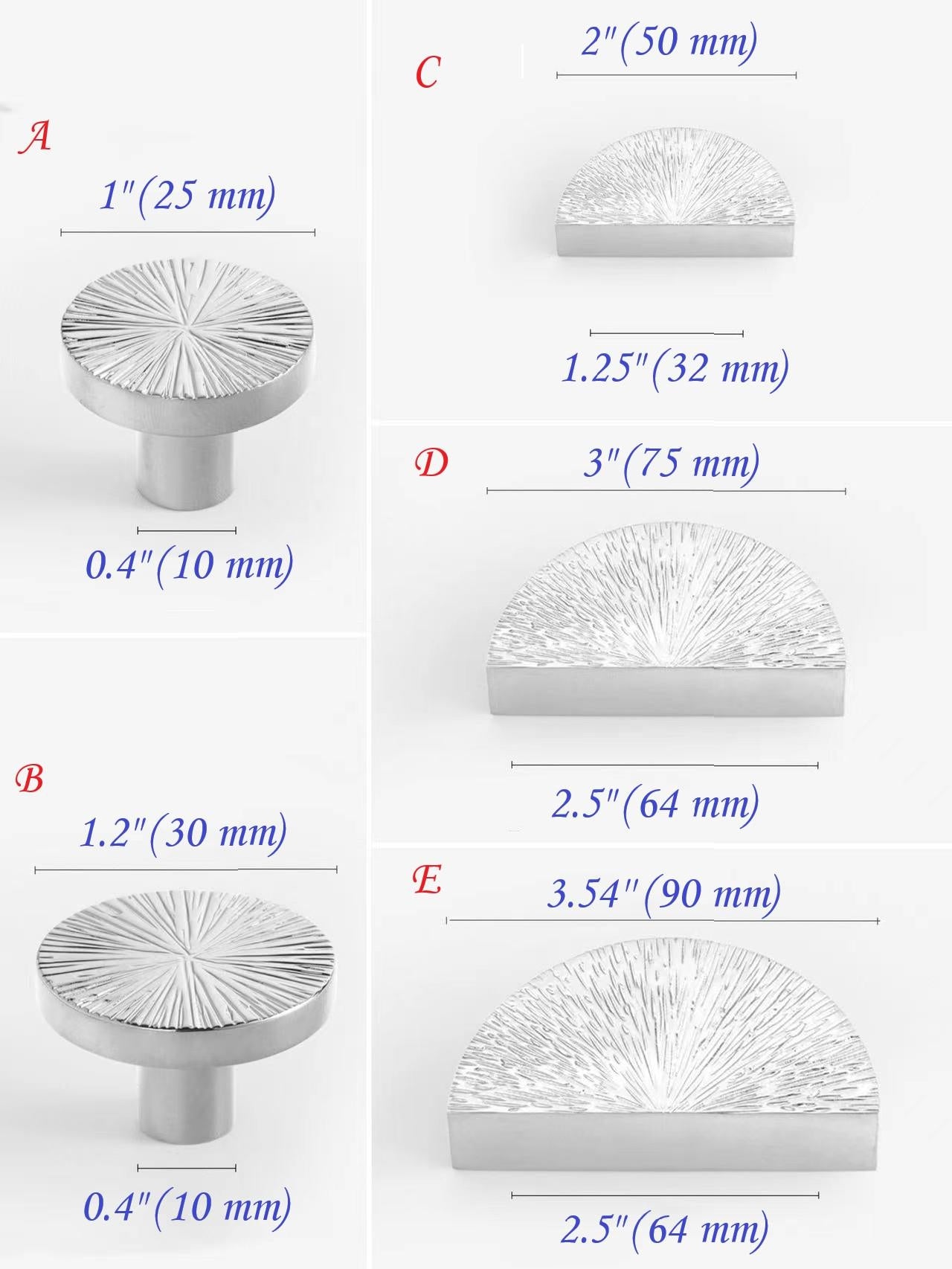 1.25" 2.5" Starburst Half Moon Drawer Pulls - Polished Brass/Chrome - LynnsHardware