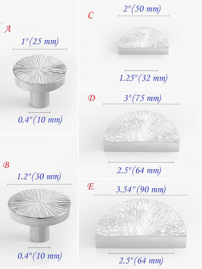 1.25" 2.5" Starburst Half Moon Drawer Pulls - Polished Brass/Chrome - LynnsHardware