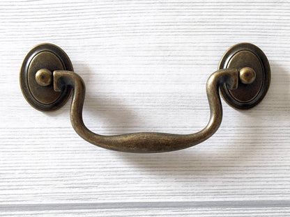 4" Antique Bronze Swing Bail Handle, Cabinet Knob & Drop Ring Pull