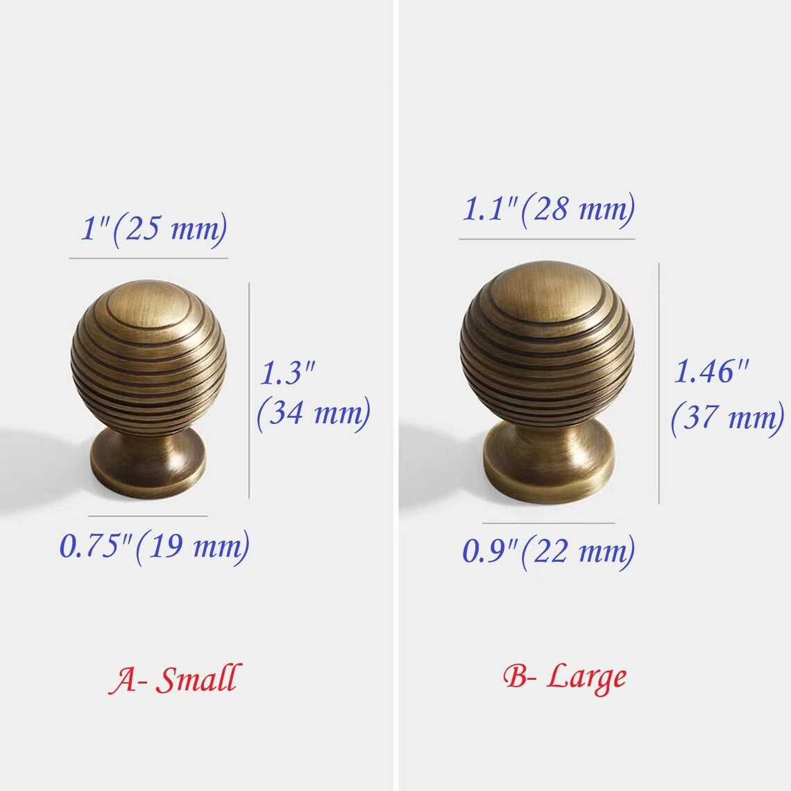 Solid Brass Beehive Cabinet Knob in Antique Bronze, Retro Sphere Drawer Pull