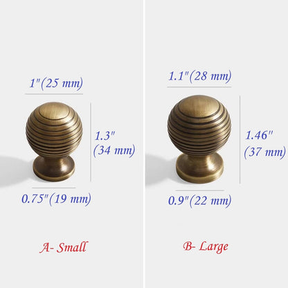 Solid Brass Beehive Cabinet Knob in Antique Bronze, Retro Sphere Drawer Pull